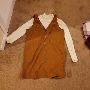 SHEIN Mock Neck Tee & Single Breasted Overall Dress Without Belt